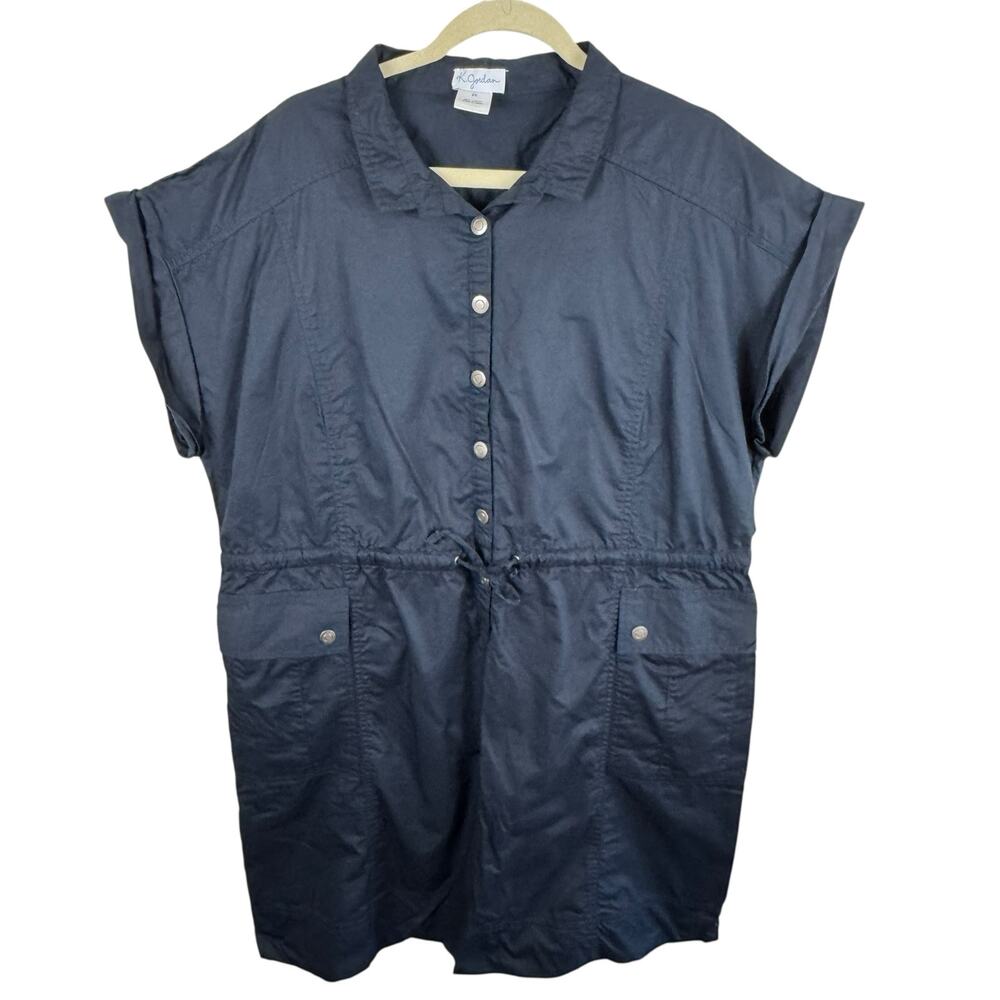 K. Jordan 100% Cotton‎ Navy Blue Short Sleeve 1/2 Snap Knee Length Dress Size 2X